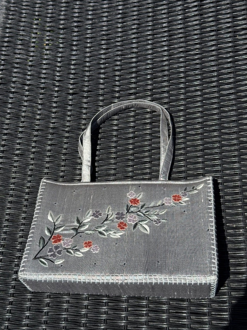 Silver Thai Silk Hand Embroidered Purse